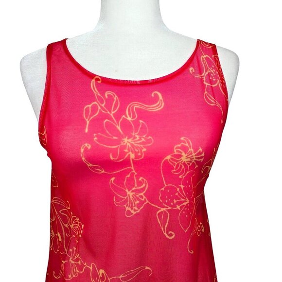 Vintage ATHENA Made in USA Red Gold Floral Mesh Sheer Maxi Dress - Picture 2 of 9